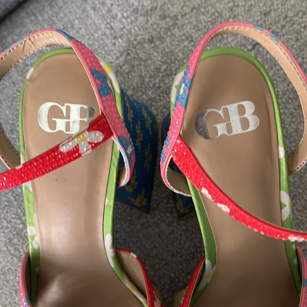 Gianni Bini Utli Mate floral rainbow rhinestone ankle strap platform sandals 8.5 - Picture 6 of 14